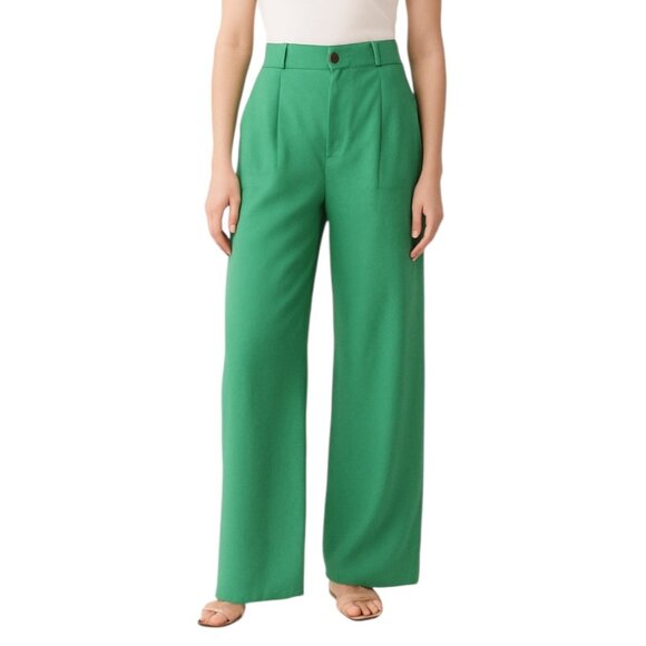 ZARA Emerald Green Wide Leg Trousers Small High Rise Tailored Pants Summer Chic - Picture 1 of 10